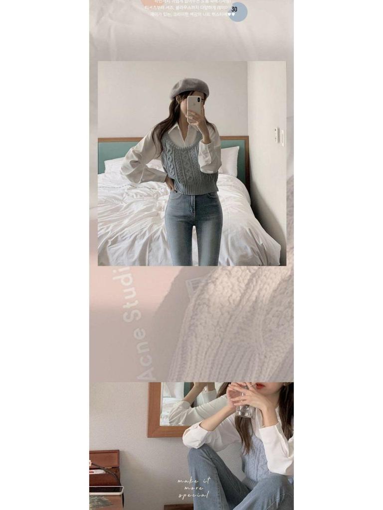 2024 Autumn Japanese Cable Knit Vest & Sleeveless Shirt Set - Slimming, Layered Ins Style