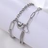 2PCS Simple Fashion Stainless Steel Bracelet Set for Couple Unisex Women Men Lover Heart Silver Color Chain Bracelets Jewelry