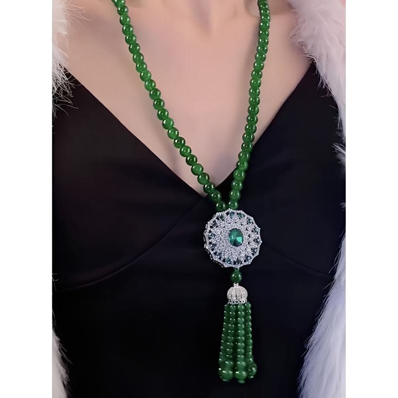 New Chinese Style Retro Versatile Necklace Jewelry Clothing Pendant Green Crystal Pendant