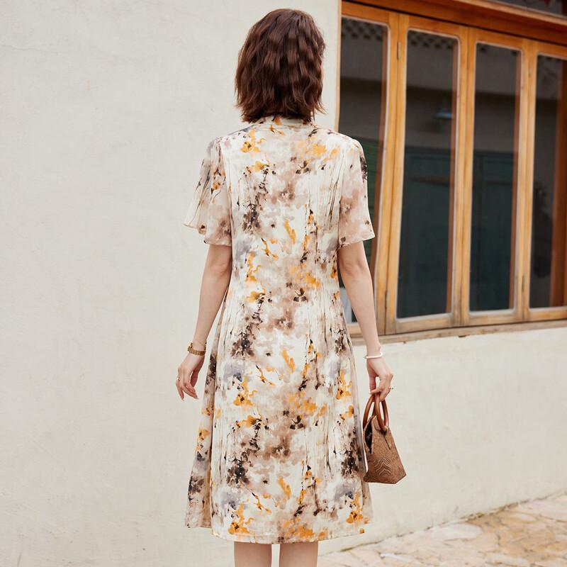 Abito estivo da donna Passte in chiffon stampato stile cinese, linea ad A