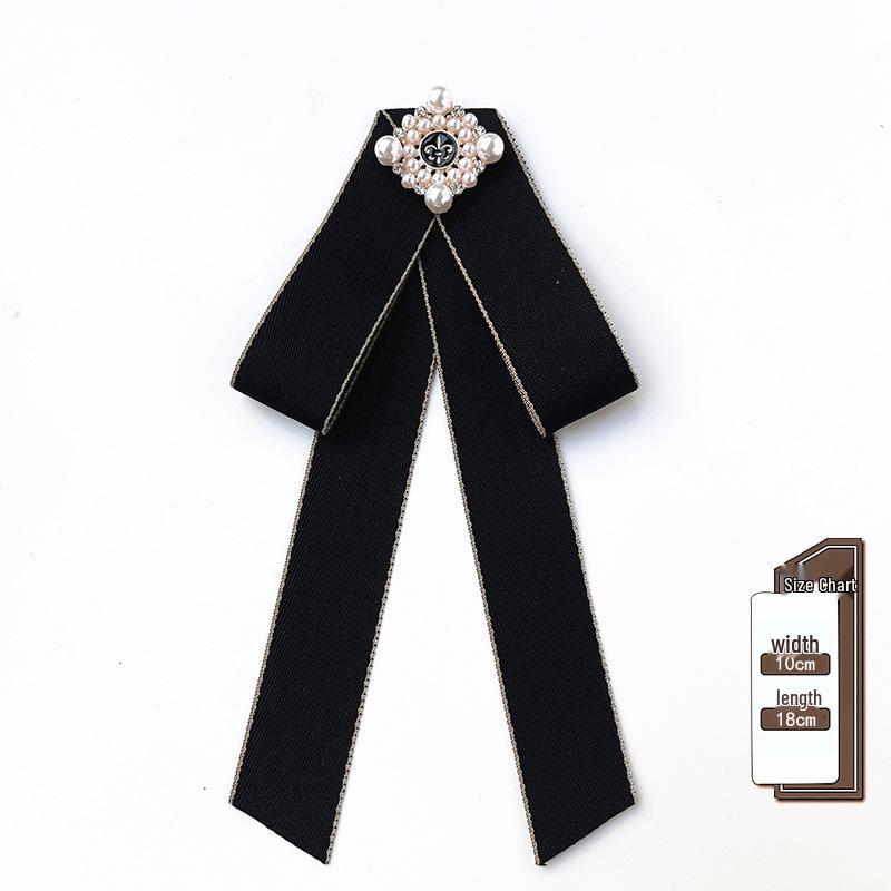 Korean Retro Bow Tie & Pearl Brooch - Women's Uniform Accessory