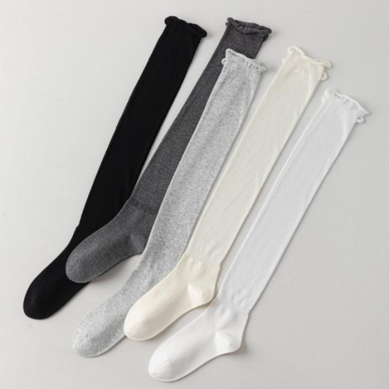 Female Spring and Summer Thin Style Pure Cotton Roll Edge Breathable Calf Socks