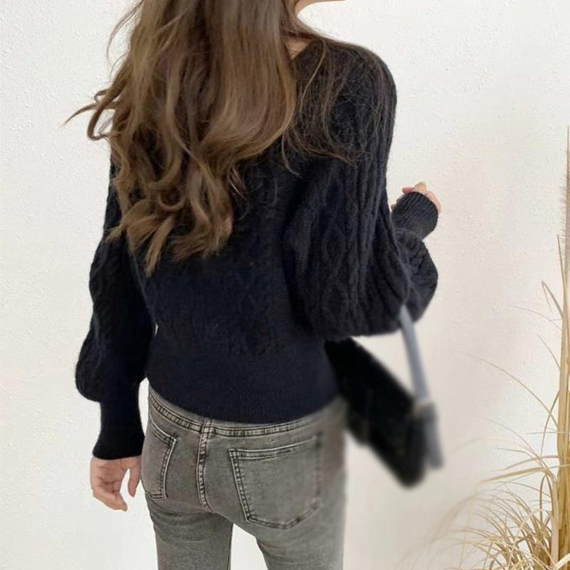 Hirsionsan Jednoduché pulovry s pevnou základnou Dámské Volné Sladký Elegantní Měkký svetr Ženy Ležérní Pletený svetr s čtvercovým výstřihem Dlouhý rukáv