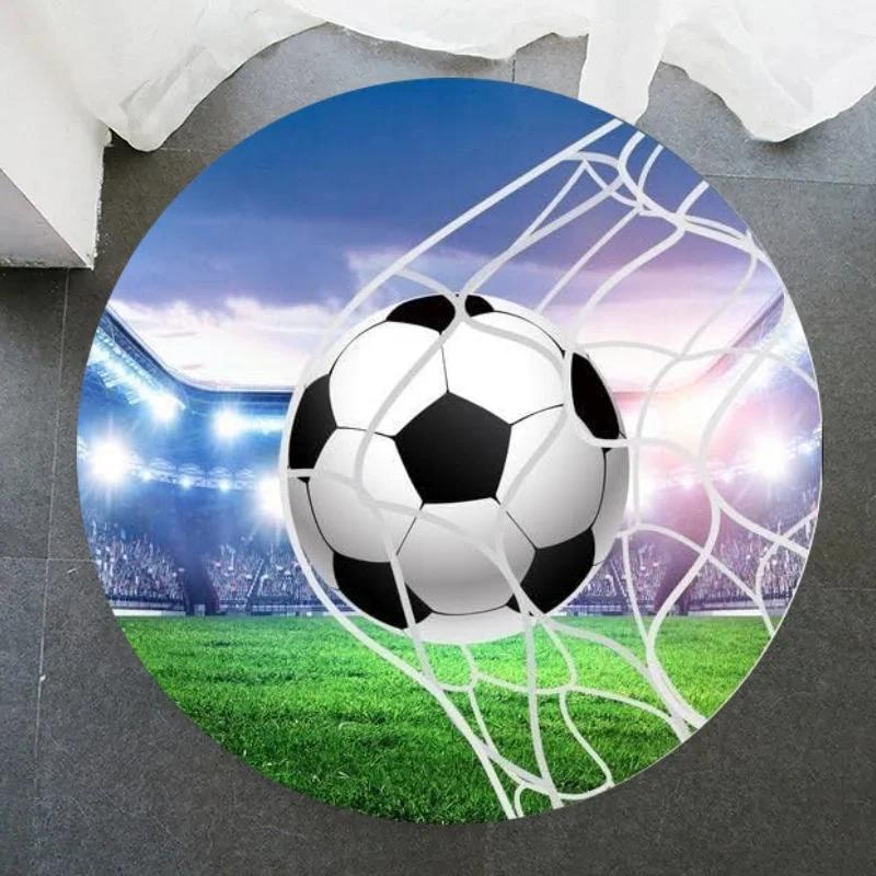 Soccer Round Rug Football Circle Carpet Non-slip Sports Theme Floor Mat for Bedroom Kitchen Living Room Bath Rugs Kids Teen Gift