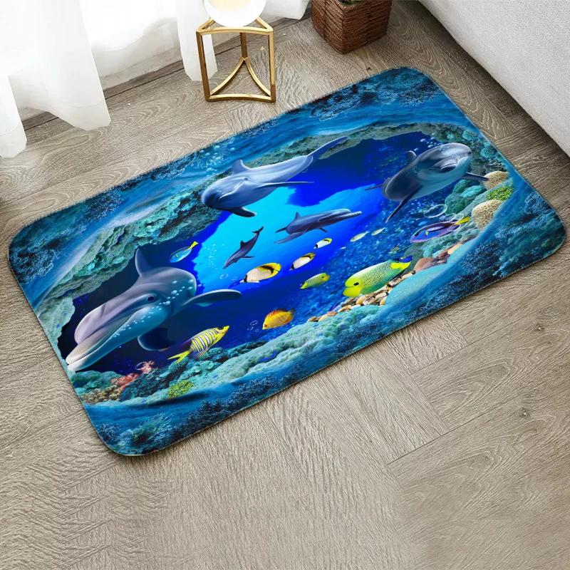 Fun Starfish Shark Beach Ocean Elements Welcome Floor Mat Entrance Doormats Kitchen Rug Home Decor Anti-slip Washable Carpet