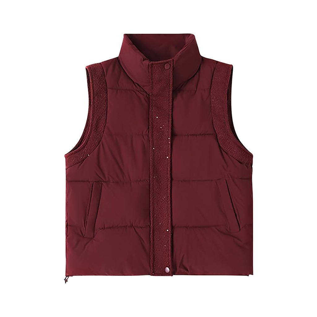 Women's Fashion Casual Puffy Down Jacket With Knitted Sleeves - Solid Color Vest Coat