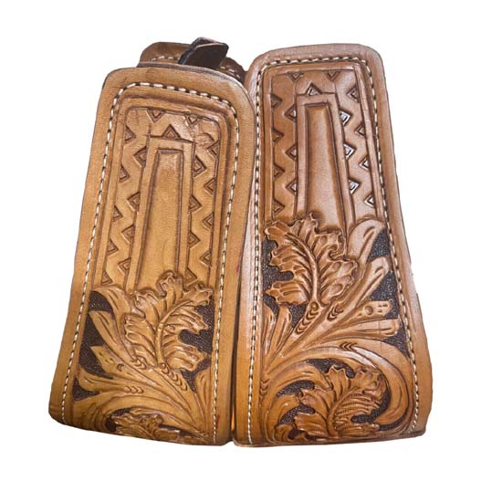 High Quality Horse Western Stirrups Saddle Tack Floral Handmade Tooled Leather Covered Pair