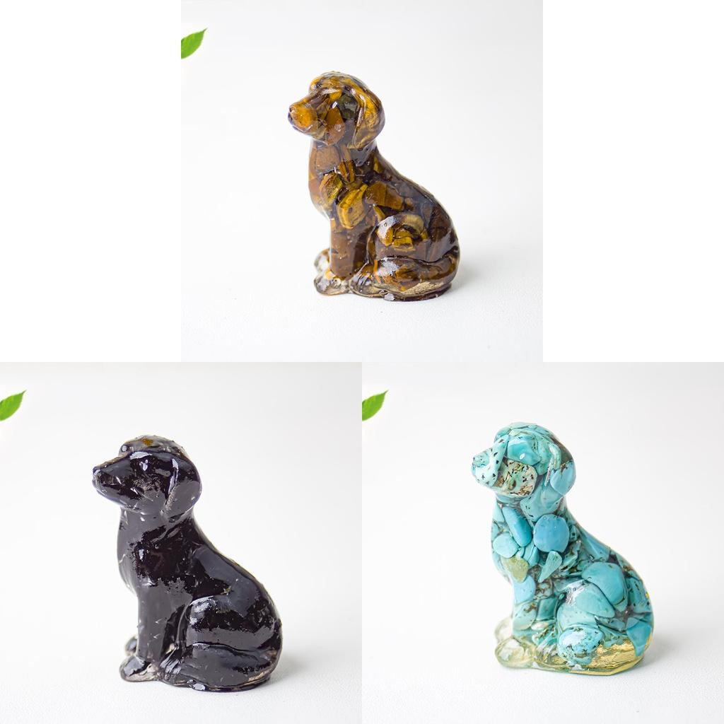 Resin Dog Figurine With Natural Crystal For Office Desk Decor And Home Gift