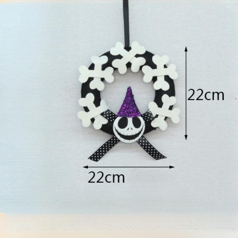 Flower Wreath Holiday Hanging Decorations for Halloween Felt Cloth Pumpkin Skull Fun Decoration for Home Party Atmosphere Props