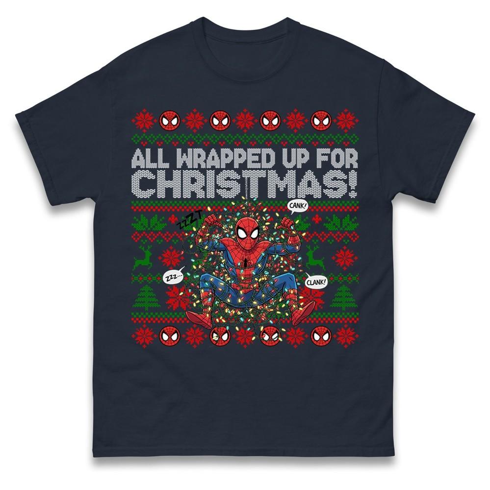 Spiderunisex All Wrapped Up For Christmas T Shirt Funny Superhero Spidey Xmas Tee S
