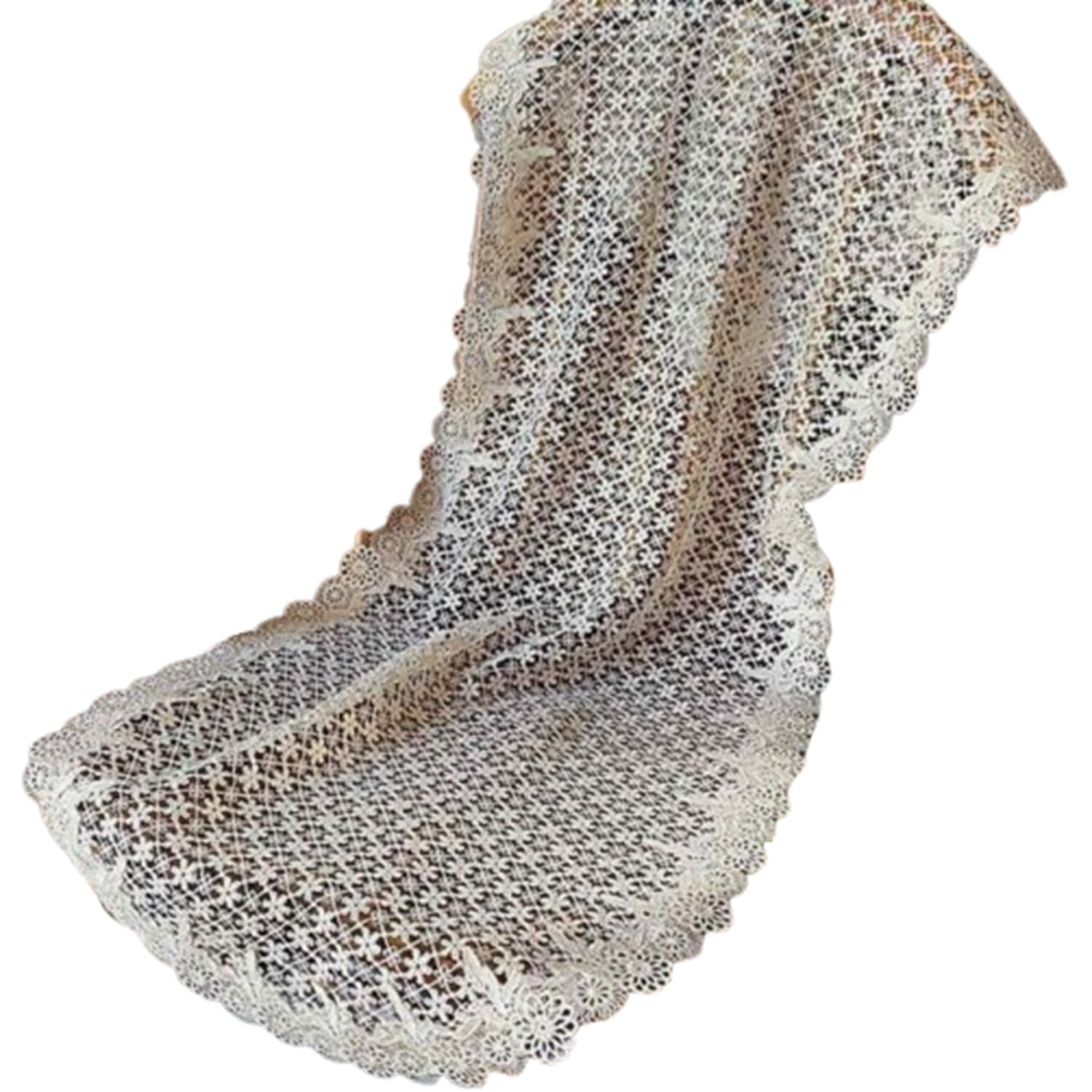 Кружевной вышитый скатерть/дорожка на стол серии Vivienne Fleur en Reve (WK2410L4) - Бежевая скатерть-дорожка 40x110см