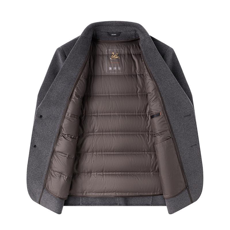 Men's Double-Sided Wool Casual Suit with Detachable Down Liner, Single-Breasted, Ideal for Autumn/Winter, Suitable for Middle-Aged and Young Men