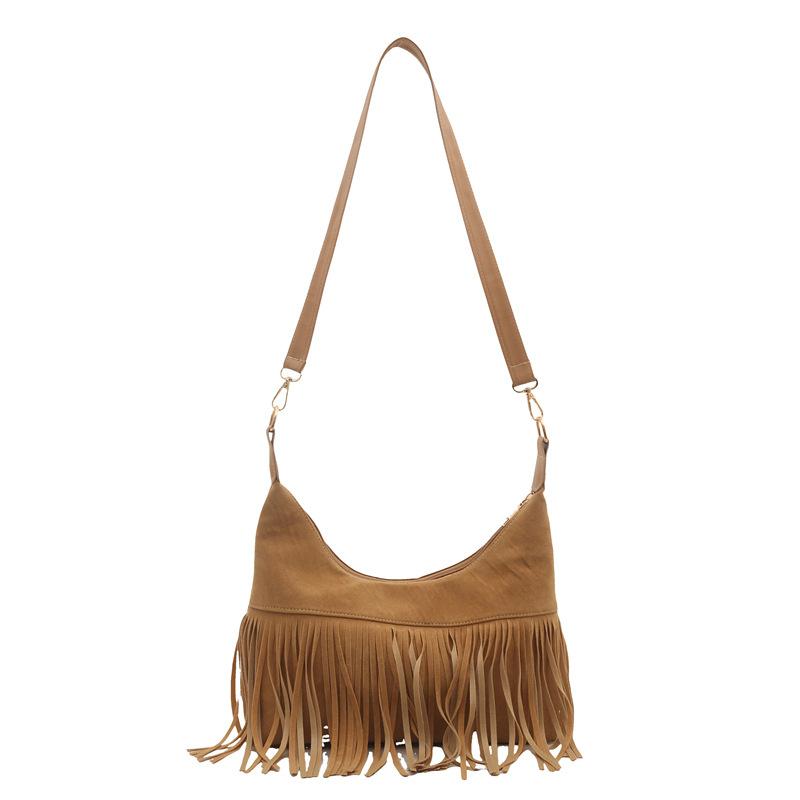 2025 New Fashion Design Fringed Bag Retro Matte Leather Crossbody Texture Large Capacity Women's Shoulder Bag