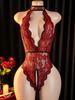Lace Sheer One-piece Body Suit Crotchless Hot Woman Set Ultra-thin Hanging Neck Bodysuit Erotic Costume Big Backless Underwear