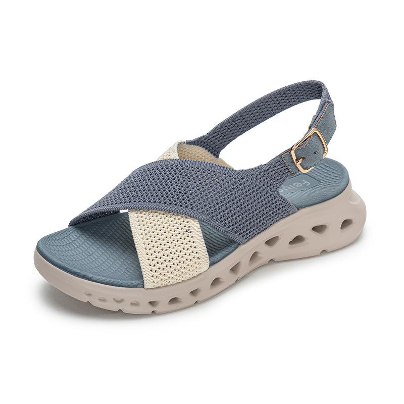 Sandals Women's Sports Sandals 2025 Summer Thick Soled Rhinestone Knitted Sandals Casual Comfortable Sports Cool Slippers