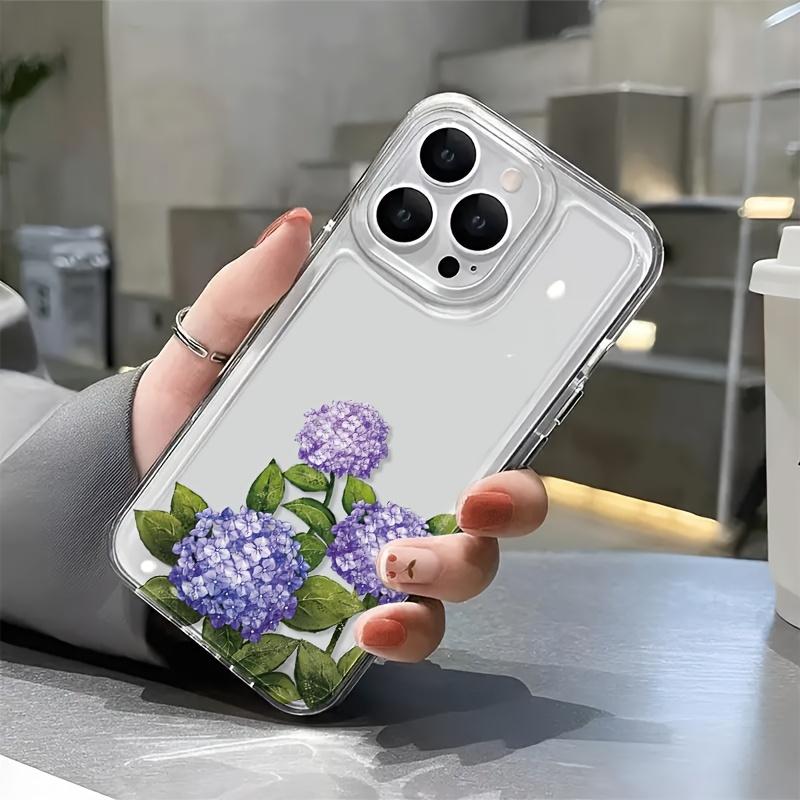Purple Embroidered Ball Pattern Transparent Phone Case Suitable for iPhone 17 16 15 14 13 12 11 Pro/Max/Plus Anti Drop