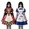 Women Gothic Halloween Costume Retro Poker Heart Queen Dress Bloody Stain Maid Apron Dress Carnival Masquerade Alice Cosplay