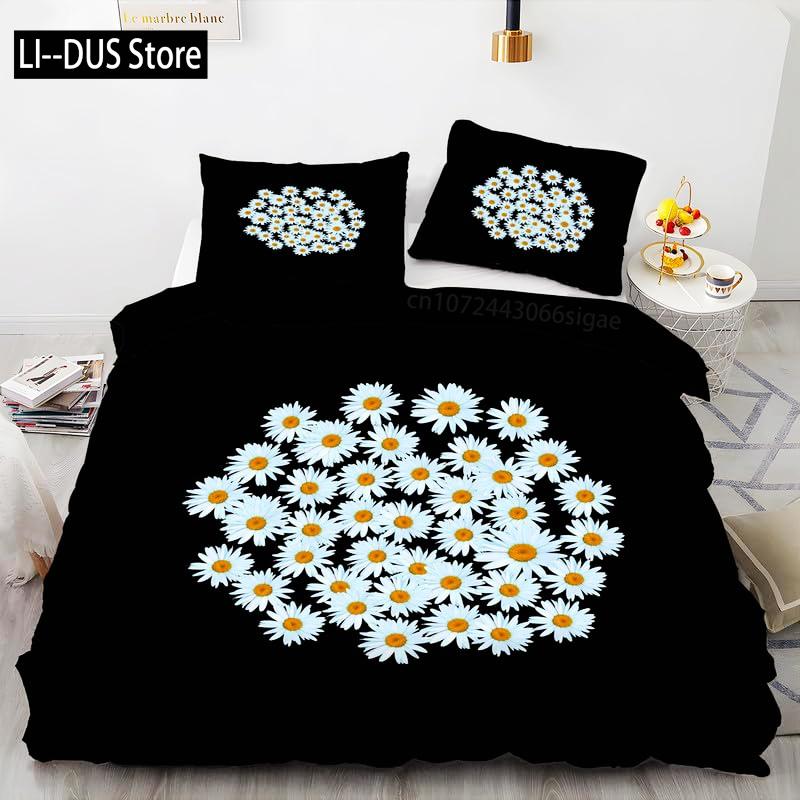 Daisy Flowers Bedding Set Twin Size, Floral Duvet Cover Bed Comforter Cover Set for Kid Boy Girl, Quilt Cover Set Decor 3 Piece