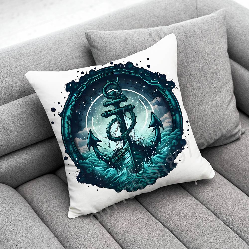 Anchor Boat Ship Wheel Compass Logo Throw Pillow Case For 45*45cm 40cm 55cm 50cm 30cm Square Car Pillowcase Shell