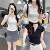 Ins Pure Desire Polo Collar Spice Girl Short Pleated Short-sleeved T-shirt Women's Summer Slim and Thin Short-sleeved Top Women's Wholesale