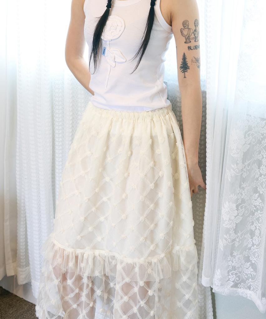 SORDI Mesh Layered Skirt_Cream