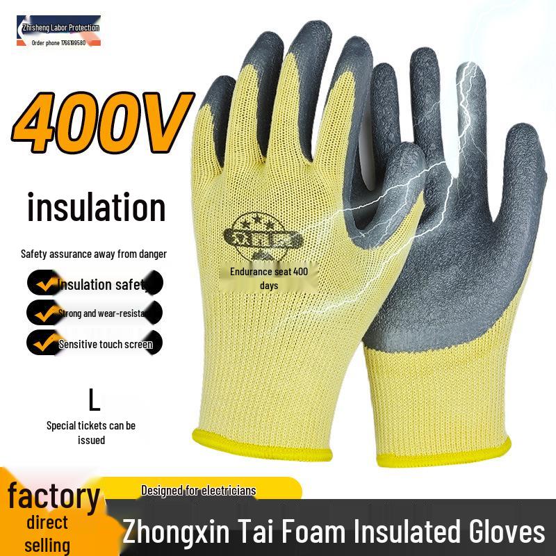 Zhongxintai 400V Isolierende rutschfeste Gummihandschuhe für Elektriker Atmungsaktiv, Verschleißfest, Niederspannungsschutz