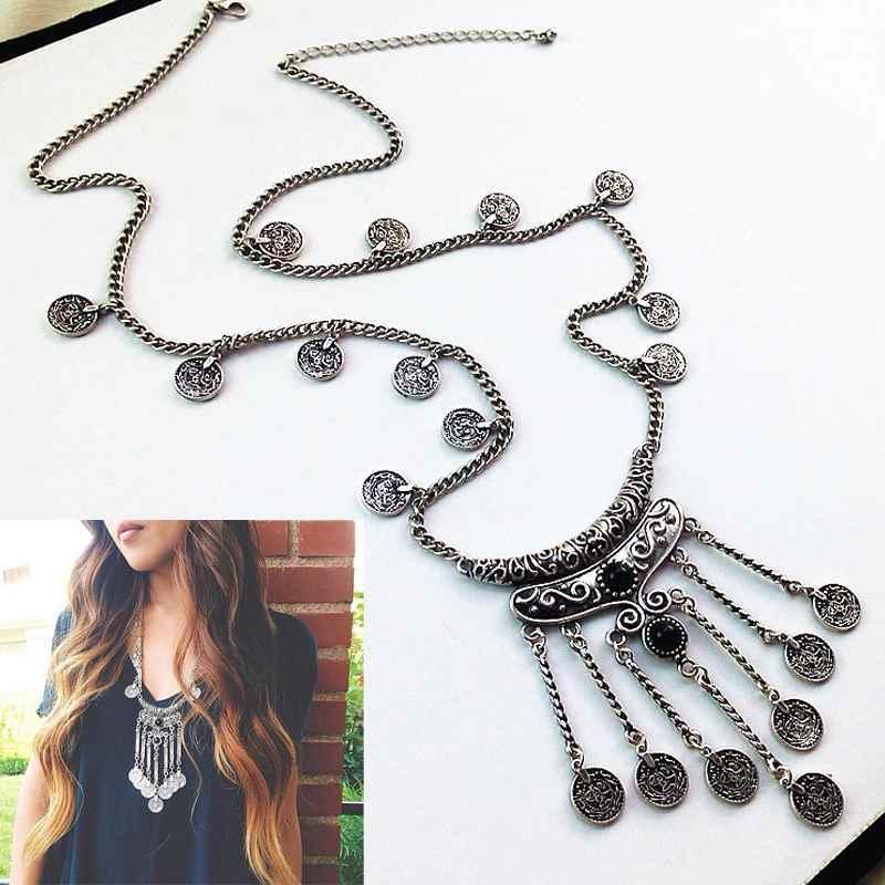 Bohemio Étnico tribal retro declaración Colgante collar babero grueso monedas 6A