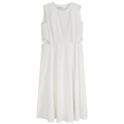 Jeans Elegant Lace-Up Waist Embroidered Solid Color Sleeveless Dress Women Dresses Moonlight-White J221175YBH