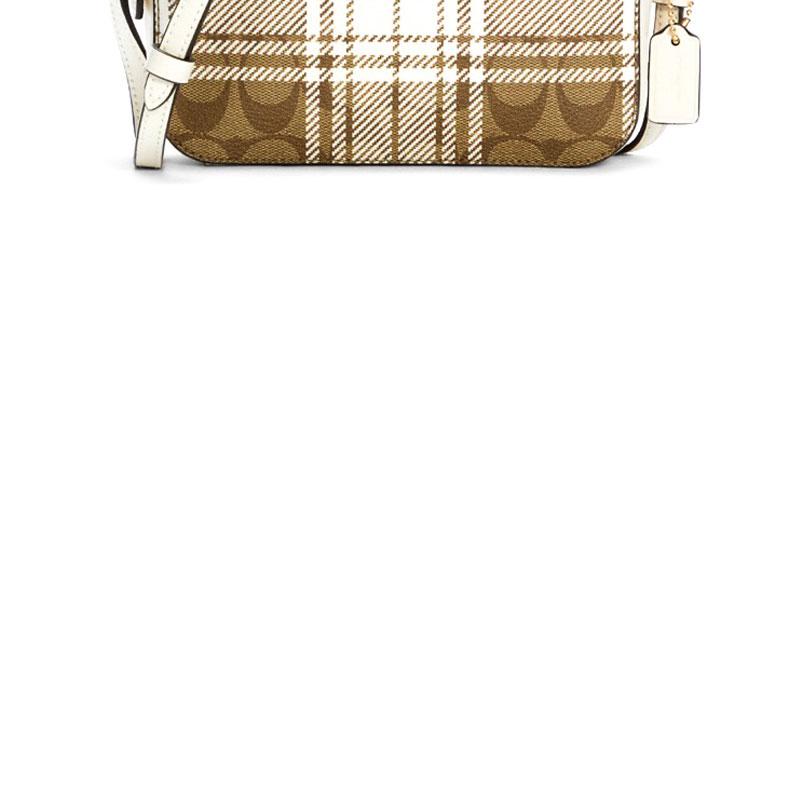 Coach Camera 18 Checkered Pattern Canvas Crossbody Bag Small Women bags Brown White C0038-IMLOT