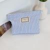 Blue Striped Women's Makeup Case Wash Storage Bags Casual Canvas Ladies Cosmetic Bag Travel Female Clutch Purse Handbags