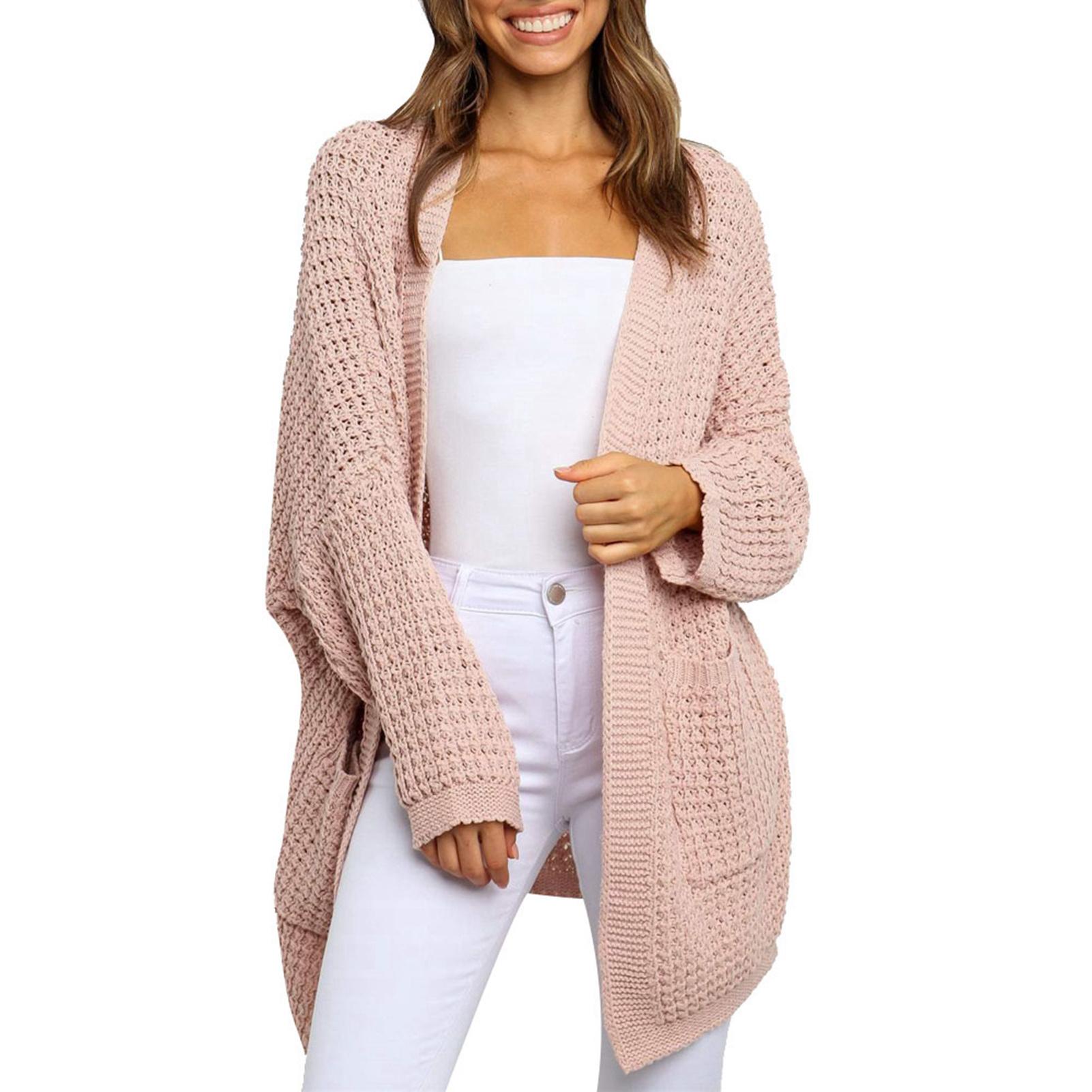 

Женский кардиган свитера модный повседневный осень зима дорожный свободный чистый цвет открытый спереди S розовый