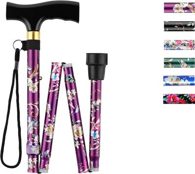 Women's Folding Cane, Lightweight, Foldable Cane, Walking Stick, Stylish Floral Pattern, 5-Stage Adjustable, Telescopic, Foldable Cane, Healthy Cane,