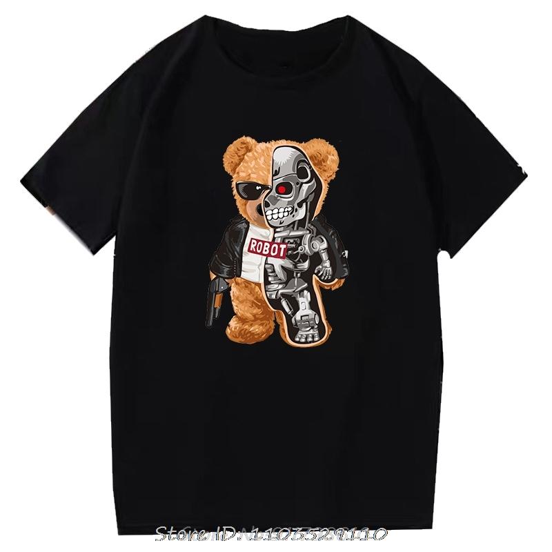 Teddy Bear Tshirt Cool Robotic Graphic Tops Harajuku Cartoon Streetwear Fitness Clothes Casual Fashion Tee Roupas Masculinas