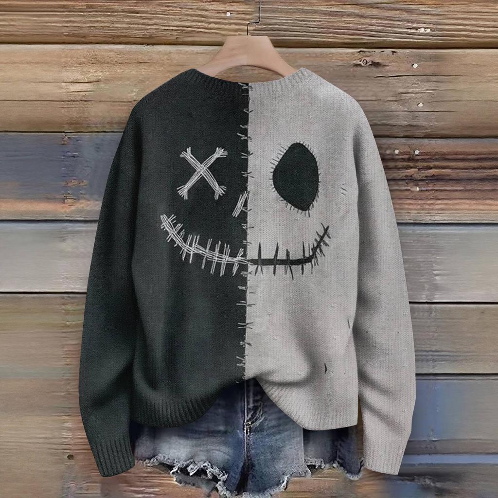 Herre Langermet Pullover Genser Casual Halloween Trykk Strikket Oversized Genser