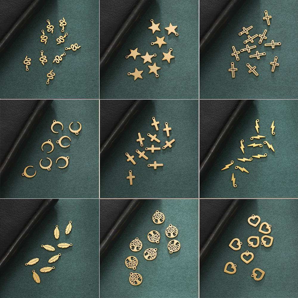 5pcs Tiny Crosses Stars Hearts Charms For Jewelry Make Stainless Steel DIY Bracelet Earring Necklace Pendant Accessory