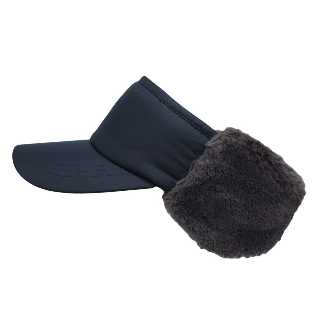 Winter Simple Sun Visor with Fluffy Ear Cold Protection SLV1301 [With Moons] Hat, Flaps, Women's, (Black)