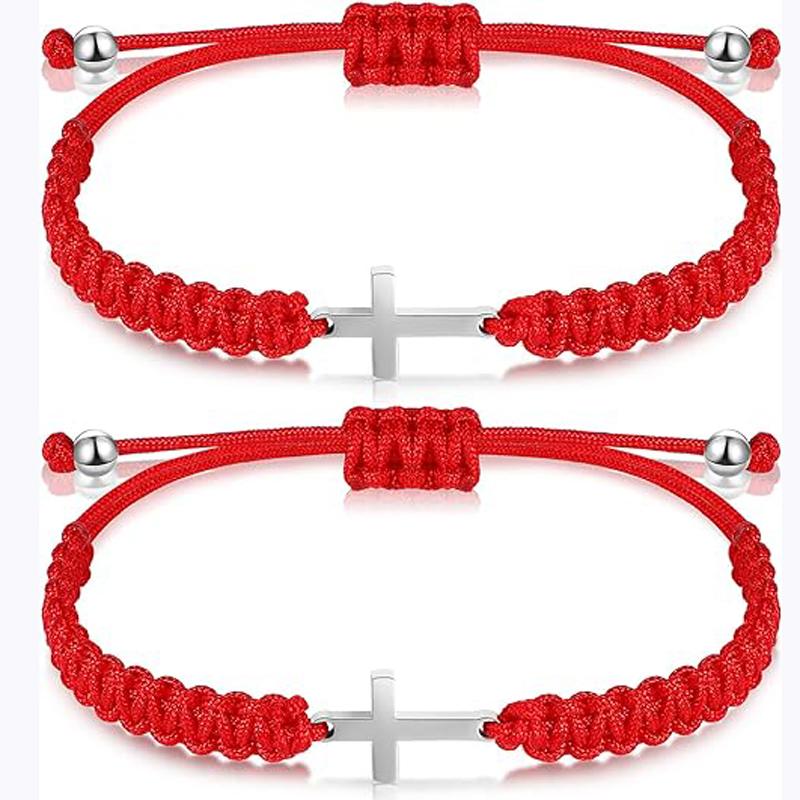 2 Pieces Friendship Cross Bracelet Black String Rope Braided Bracelet Cross Handmade Matching Couple Bracelets for Women Men