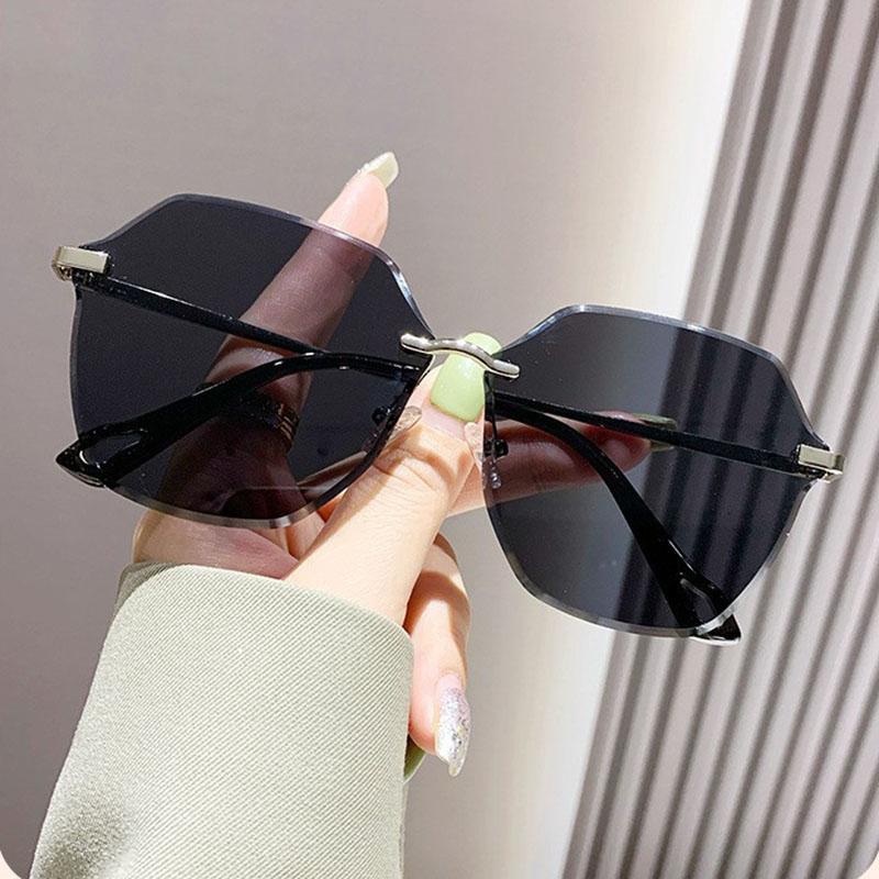 Non-polarized Oversized Frameless Cut Edge Sunglasses Female Fashionable Driving Sun Glasses
