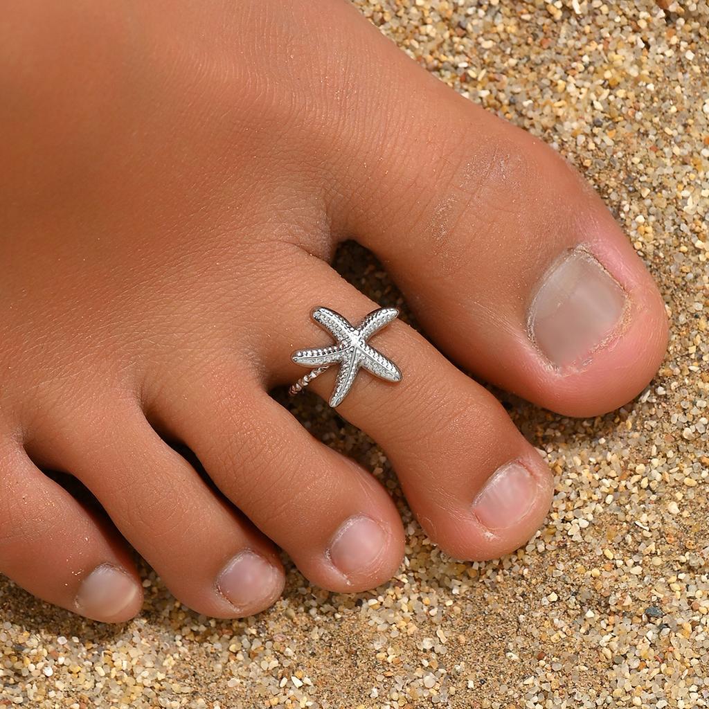 Women's Toe Ring Geometric Inlaid Pearl Starfish Beach Style Design Foot Ornaments Versatile High Sense