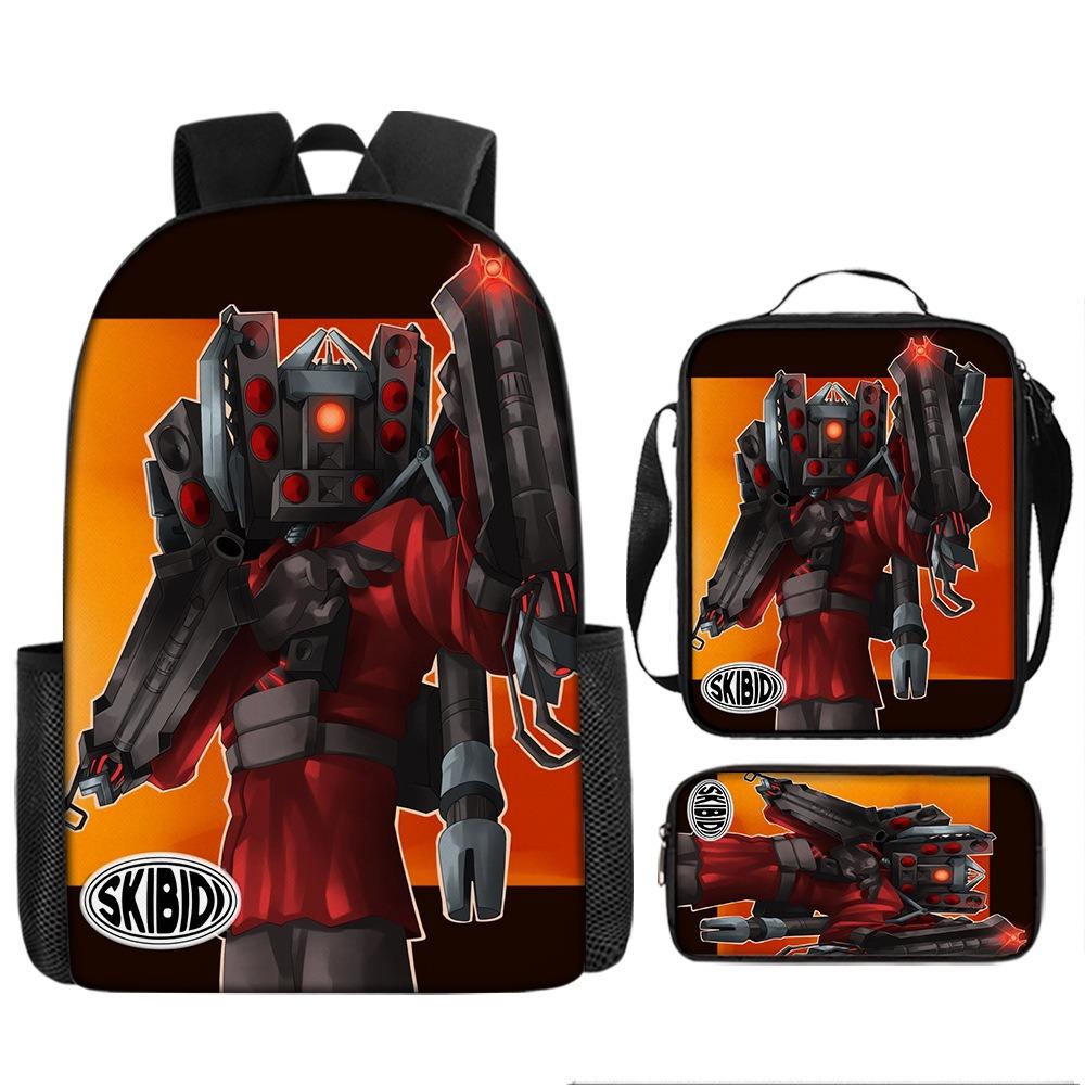 Fast Delivery Skibidi Toilet Backpack Cross-border Fashion Backpack Retro Schoolbag Cartoon Backpack Three-piece Set