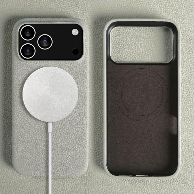 Luxury Litchi Genuine Leather Magnetic Suction Case For Iphone 17 16 15 14 13 Pro Max Air Full Protection Shockproof Back Cover