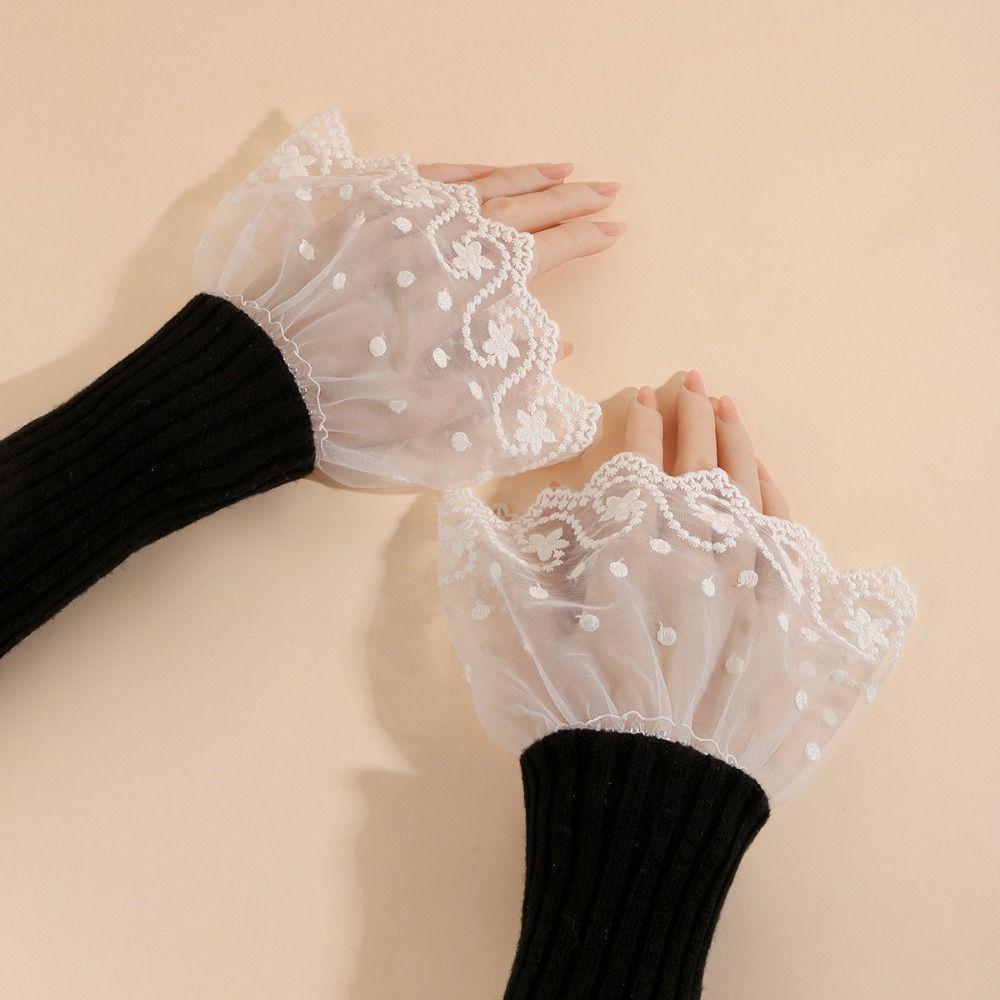 Flower Lace Fake Cuffs Pleated False Cuff Sleeve Cute Horn Cuffs Decoration  Shirt Decoration