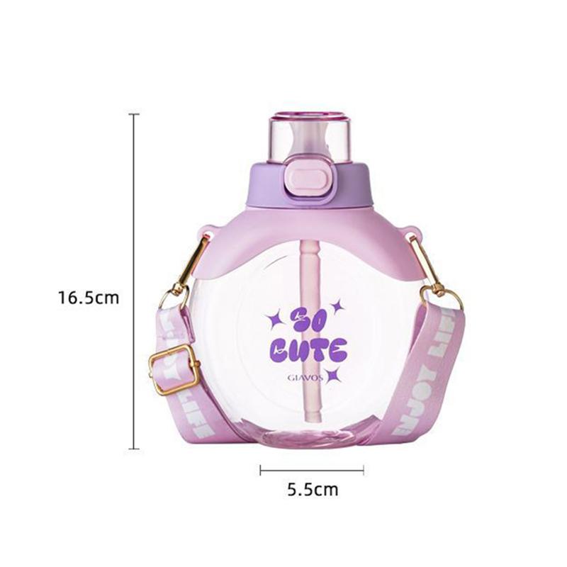 500ML Transparent Flat Water Bottle With Straw BPA Free Cute Summer Portable School Children Fall-proof Plastic Cups