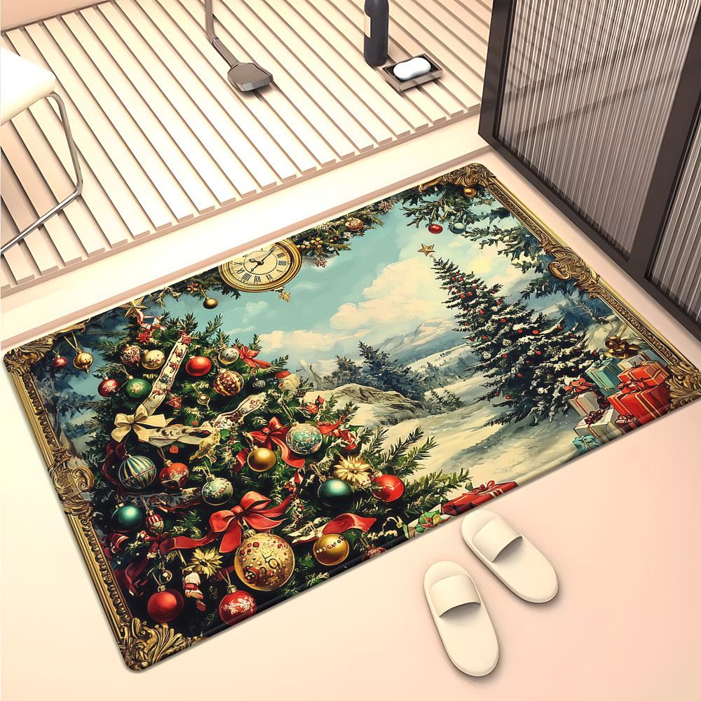 

Christmas Tree Rug Crystal Velvet Carpet Holiday Winter Scene Snowy Landscape Floor Mat Festive Decor Xmas Gift Idea Family Room 60x90cm