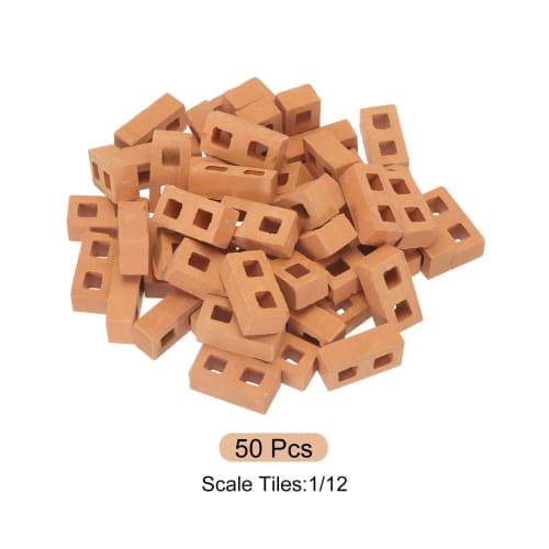 uxcell Miniature Bricks Clay Mini Wall Bricks Model Building Set for Model Building Dolls, Pet Houses, and Gardens, Red, 50 Pieces, 1/12 Scale, 28x14x