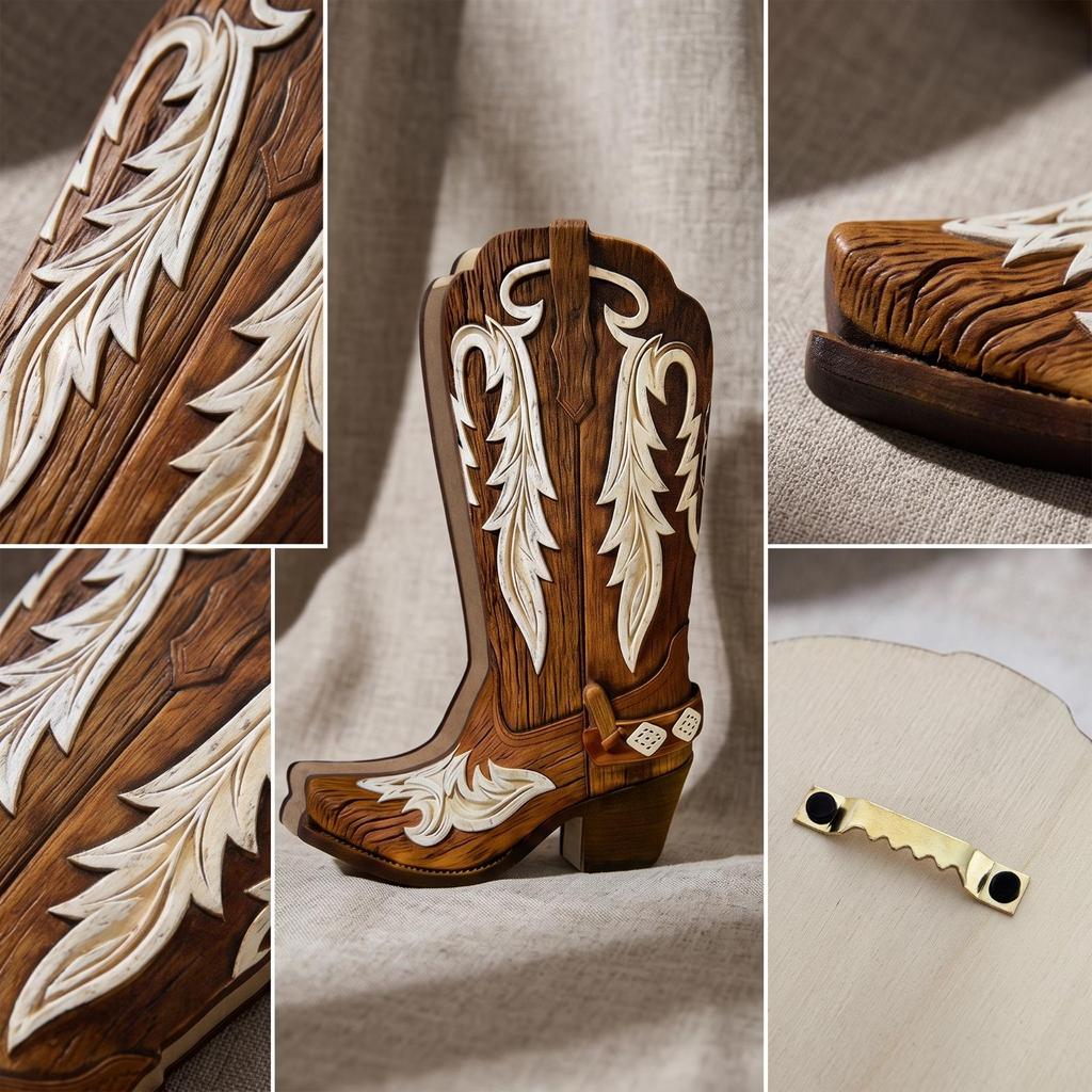Rustic Wooden Boot Vase with Hanging Hook Vintage-Inspired Cowboy