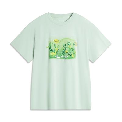 Li Ning Sports Lifestyle Series Printed Letter Round Neck Comfortable Breathable Versatile Loose Short Sleeve T-Shirt Women T-Shirts AHSU336-2