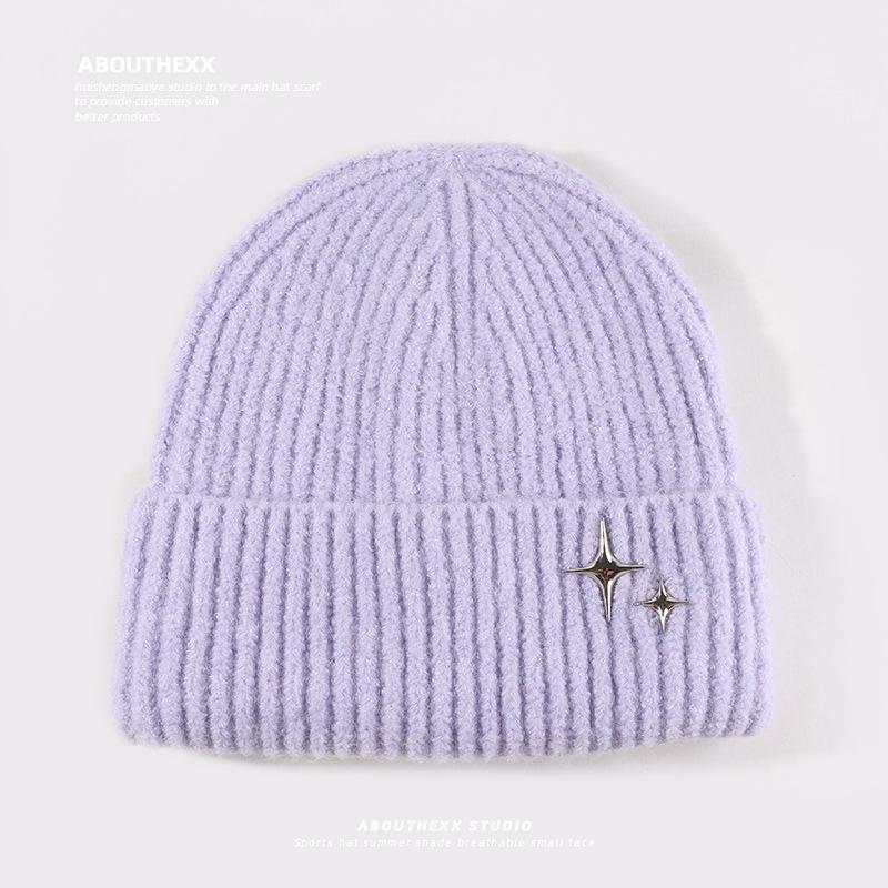 Autumn and Winter Wool Hat for Women Small and Small Stars Versatile Pullover Hat  Warm Knitted Hat  Face  Small Ear Protection  Cold Hat for Men