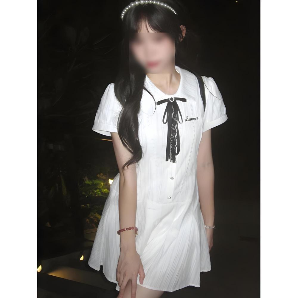 

Маленькое платье в студенческом стиле женское летнее милое с бантом на талии тонкое платье принцессы XL- (recommended 110-60kg)