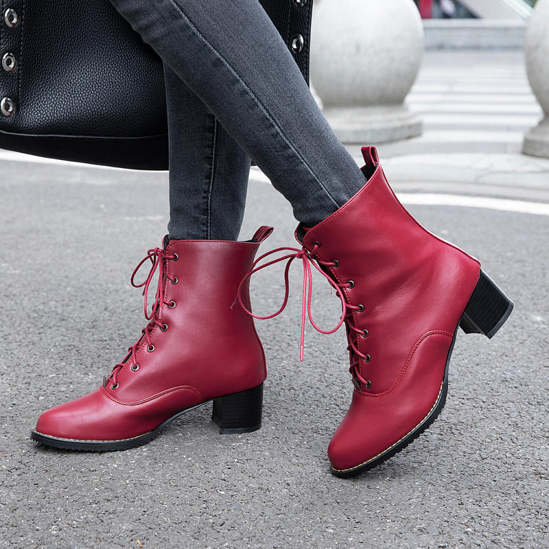 Women's High-heeled Short Boots Autumn and Winter Comfortable Versatile Thick-heeled Large-size Casual Short Boots